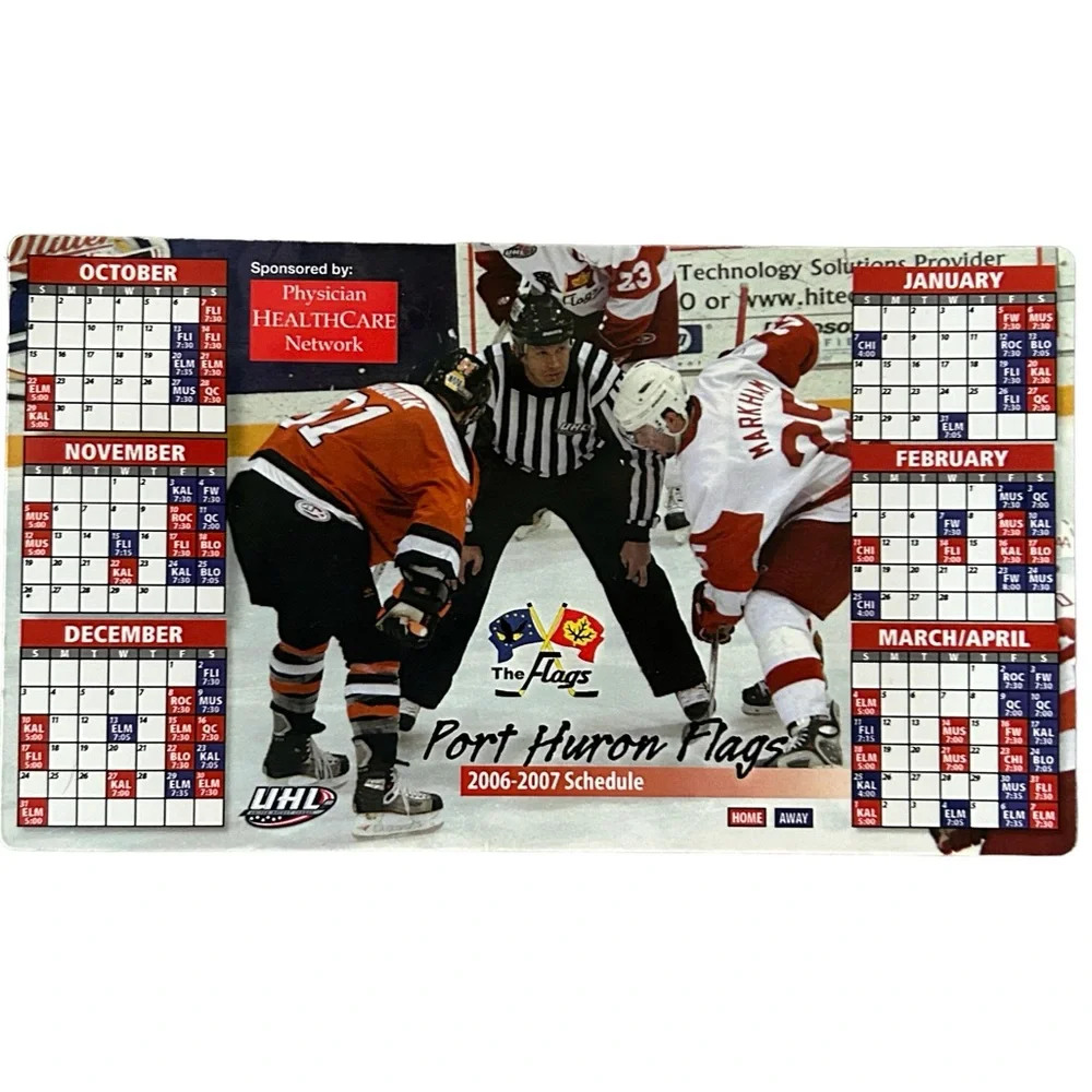 The Flags Hockey 2006-2007 Schedule 4x7” Magnet Port Huron Michigan GUC